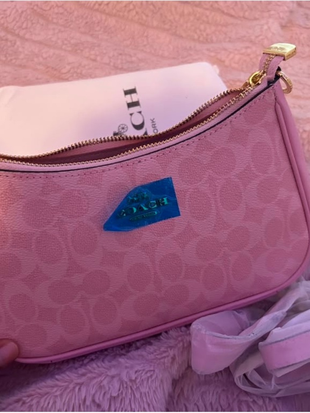 Coach Pink Signature Crescent Shoulder Bag